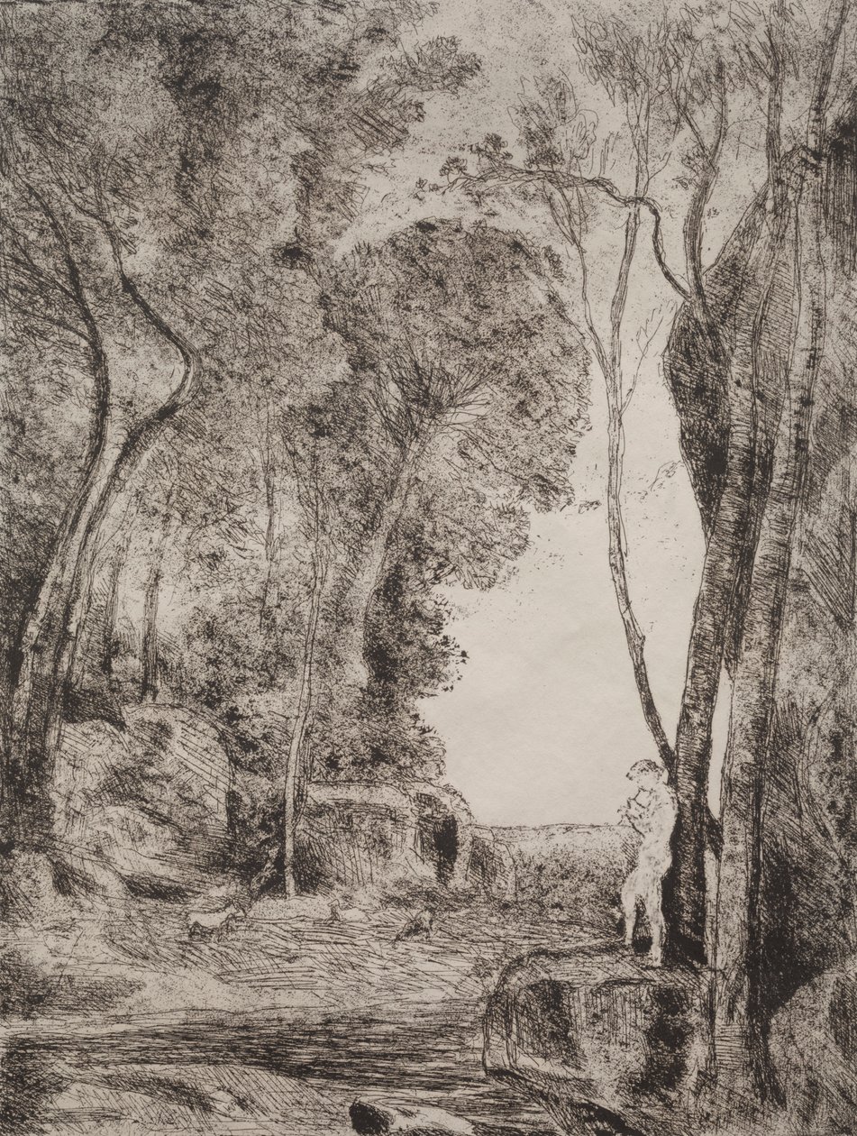 The Little Shepherd, impressão original em 1855, impressa em 1921. de Jean Baptiste Camille Corot