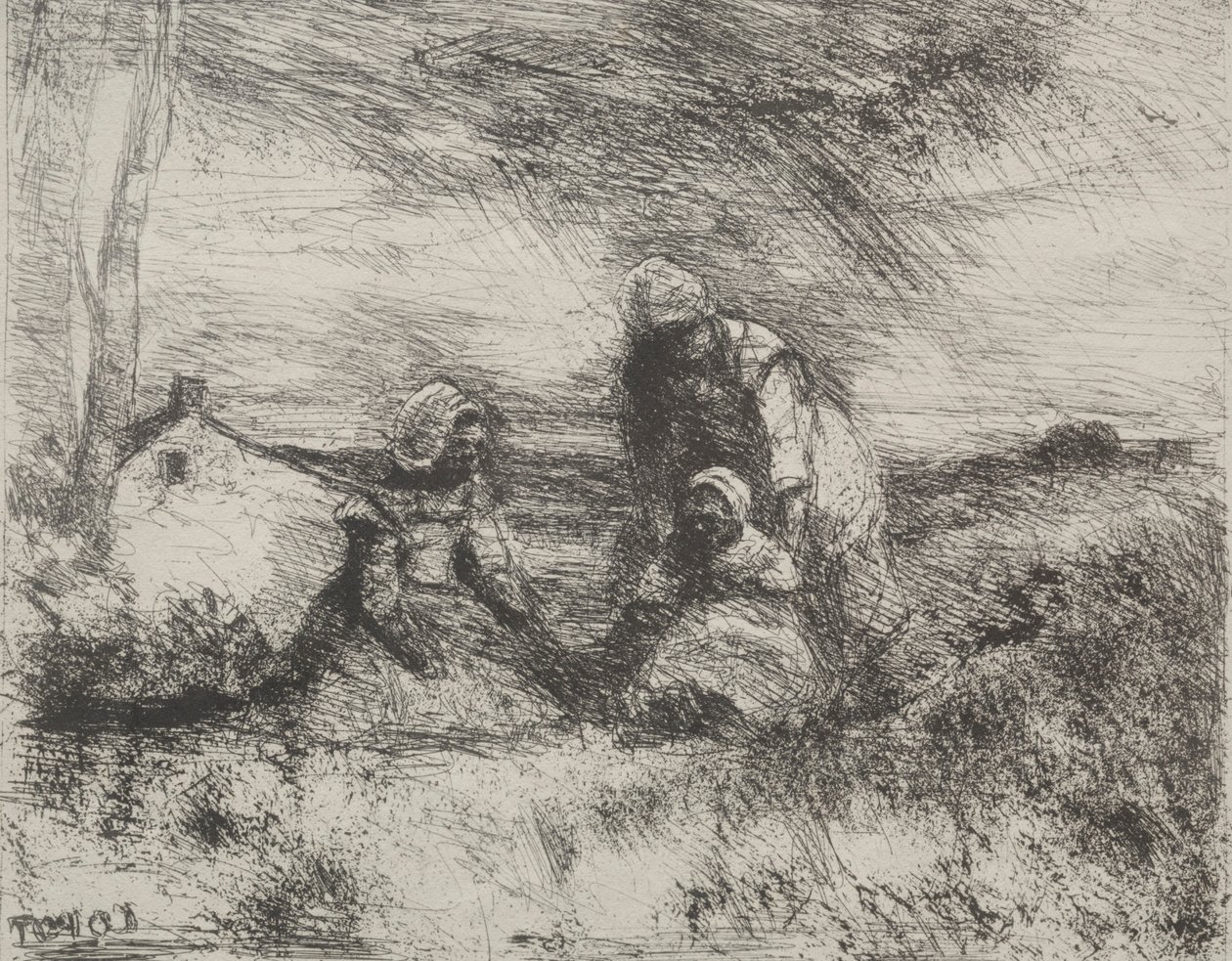 A irmã mais nova, impressão original 1854, impressa em 1921. de Jean Baptiste Camille Corot