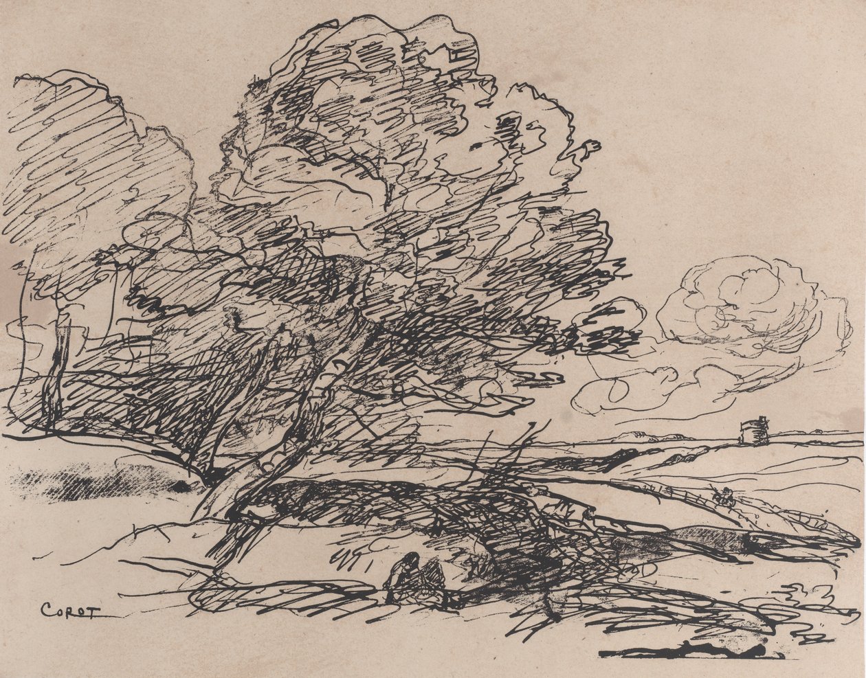 A Torre Solitária La Tour isolée, 1871. de Jean Baptiste Camille Corot