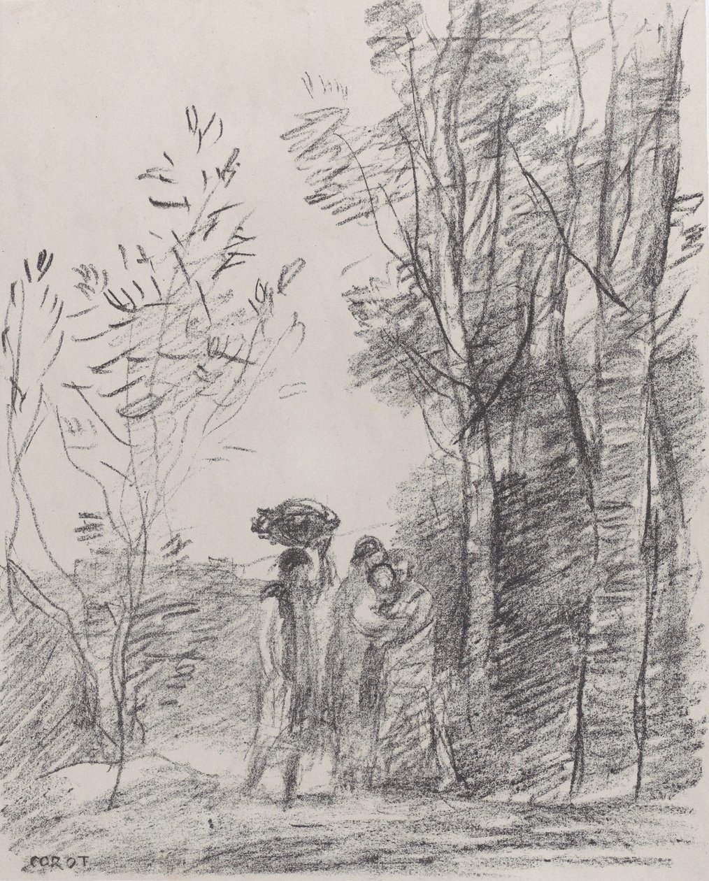 O Encontro no Grove La Rencontre au bosquet, 1871. de Jean Baptiste Camille Corot