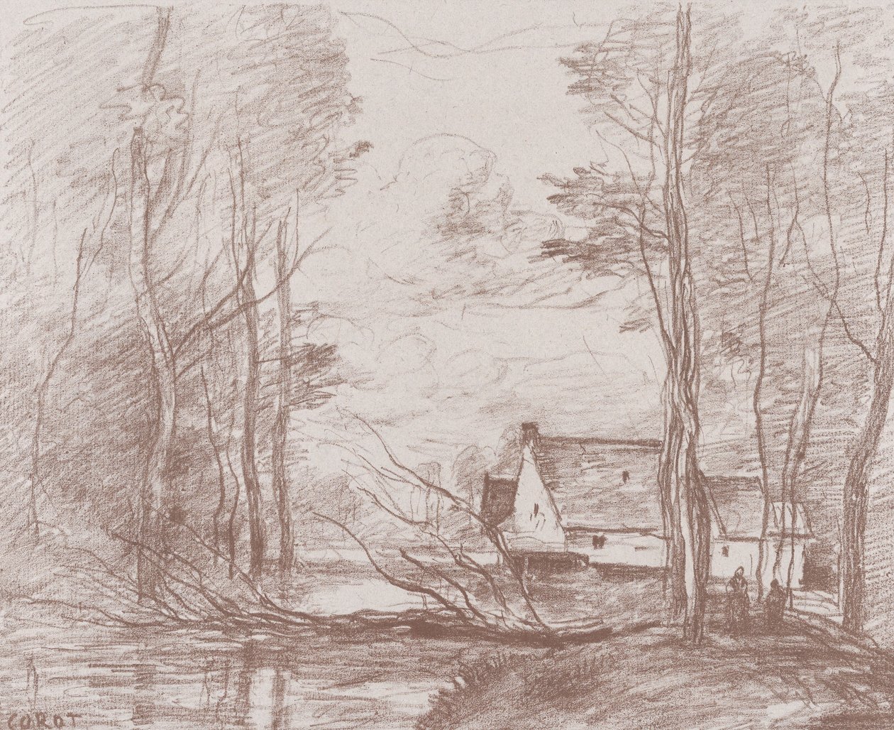 O moinho em Cuincy, perto de Douai, 1871-72. de Jean Baptiste Camille Corot