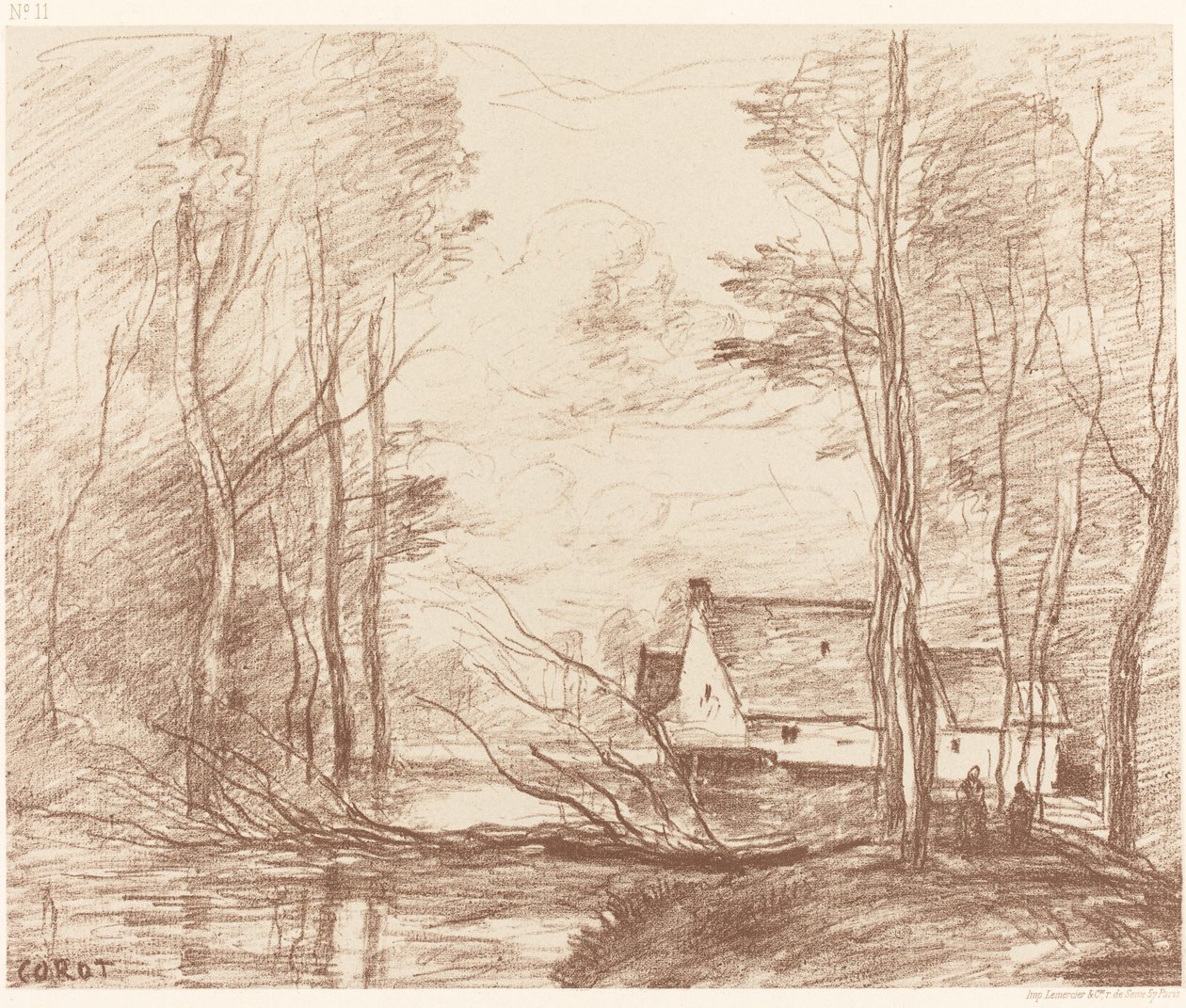 O Moinho de Cuincy, perto de Douai Le Moulin de Cuincy, pres Douai, 1871. de Jean Baptiste Camille Corot