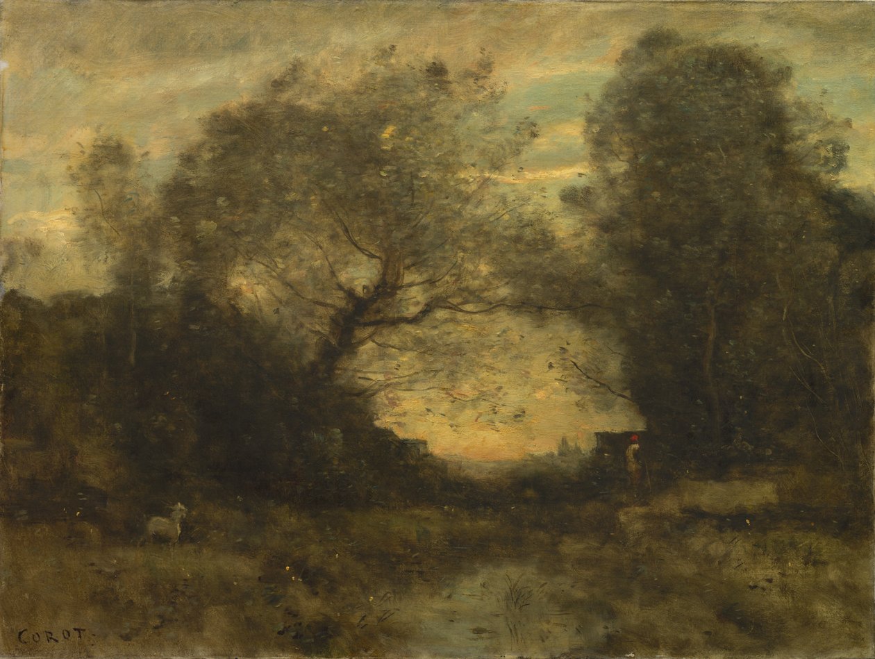 A lagoa à entrada do bosque de Jean Baptiste Camille Corot
