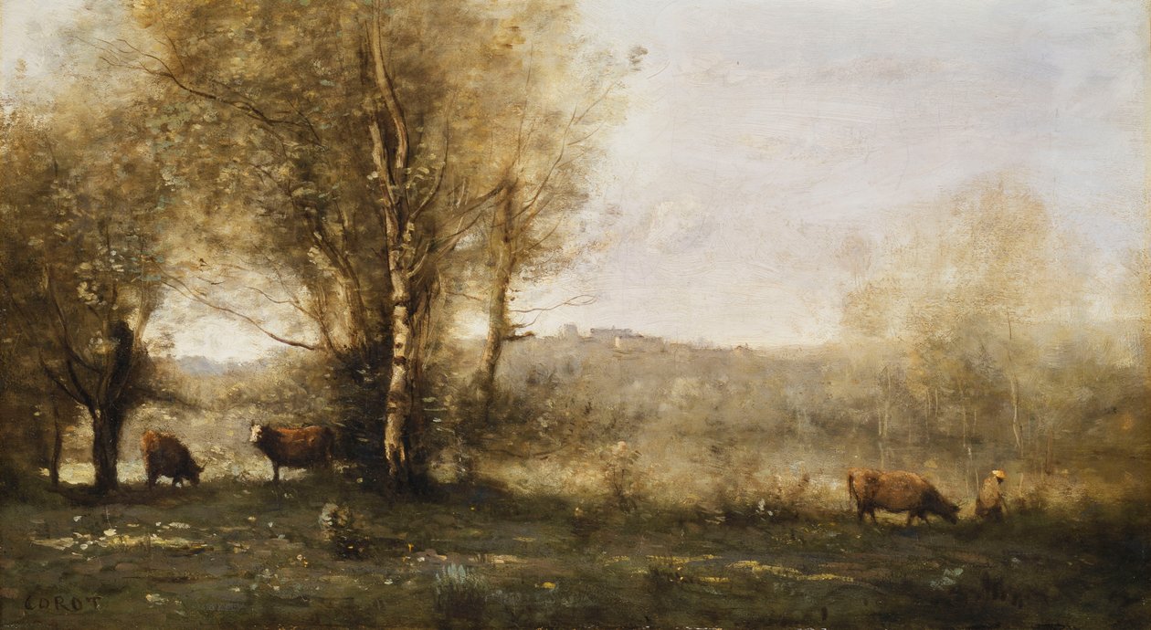 A lagoa com três vacas de Jean Baptiste Camille Corot