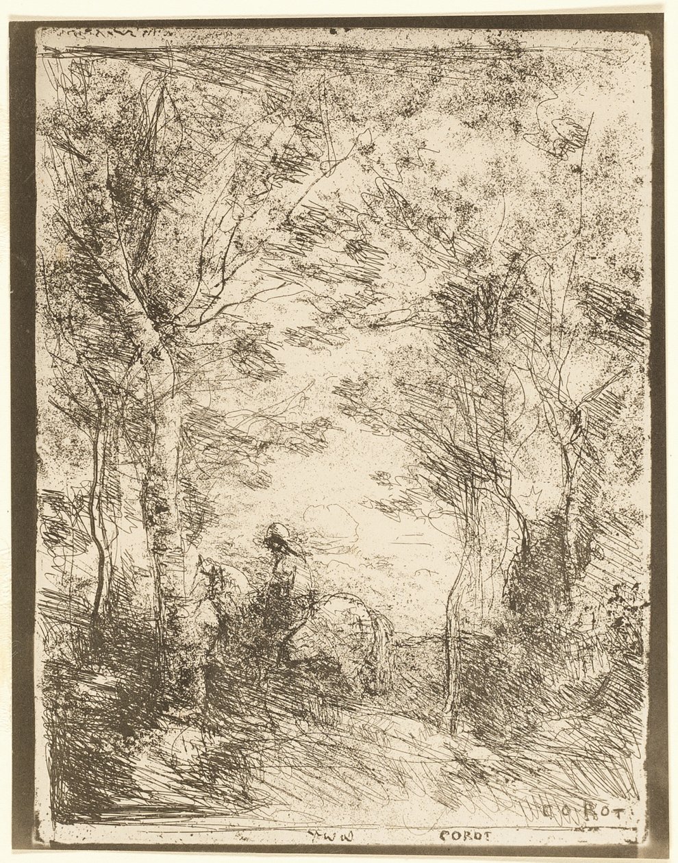 The Rider in the Woods, pequena placa de Jean Baptiste Camille Corot