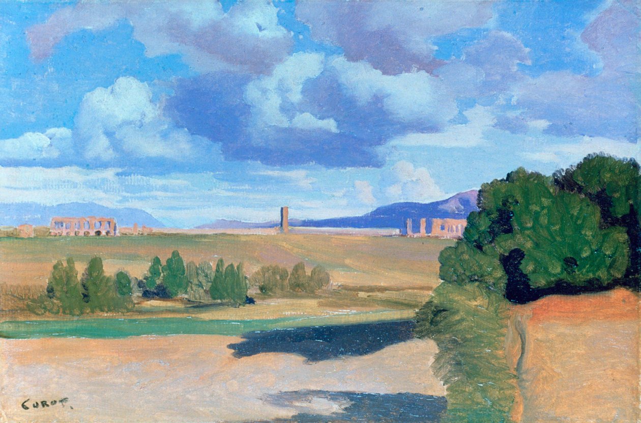 O Campagna romano, com o aqueduto claudiano, c1826 de Jean Baptiste Camille Corot