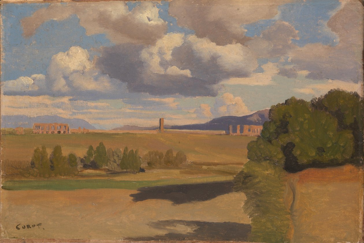 O Campagna romano, com o aqueduto claudiano, c. 1826 de Jean Baptiste Camille Corot