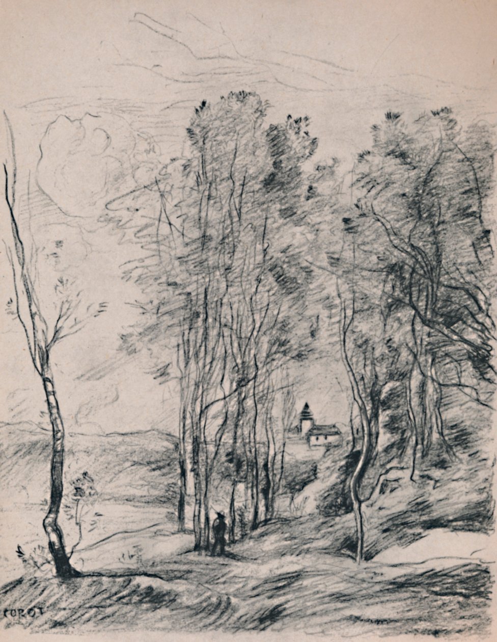 O campanário de Saint-Nicolas-Les-Arras, c.1870s, 1946 de Jean Baptiste Camille Corot