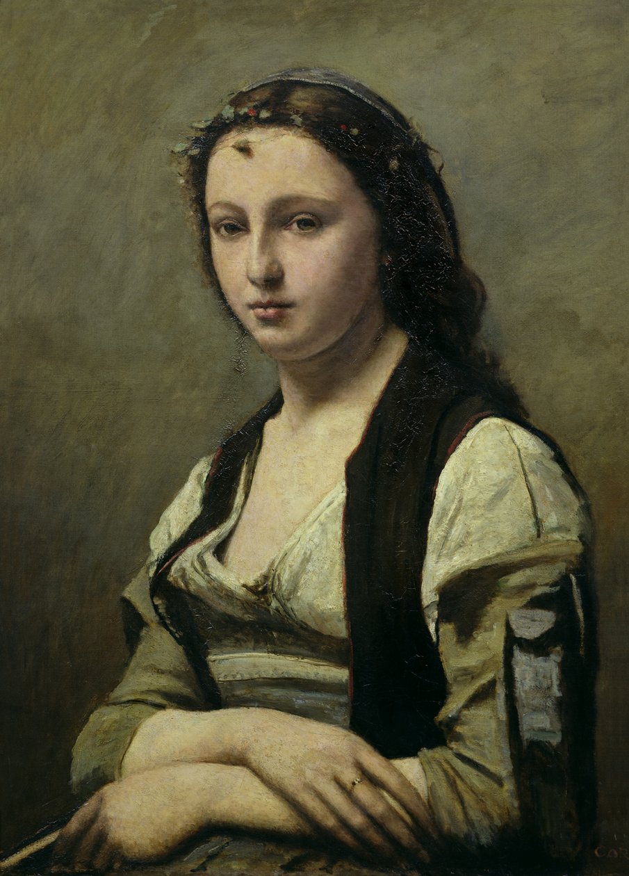 A Mulher com a Pérola, c.1842 (óleo sobre tela) de Jean Baptiste Camille Corot