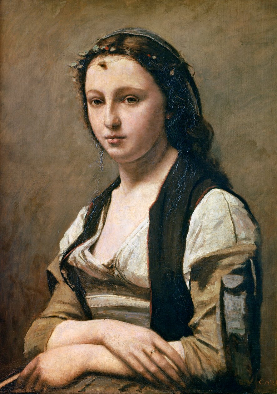 A mulher com a pérola, c1842 de Jean Baptiste Camille Corot