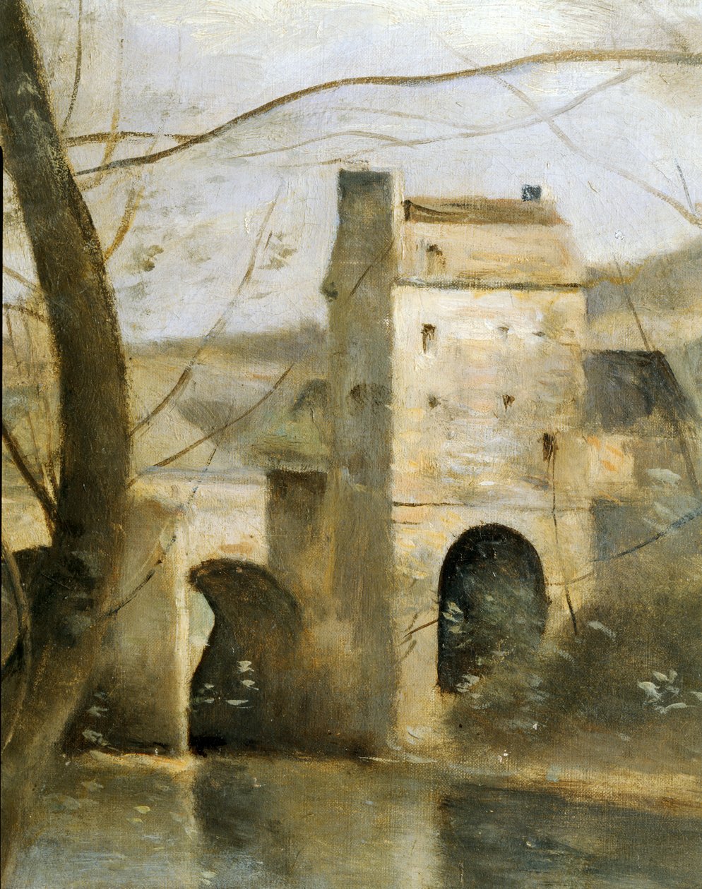 A ponte de Mantes, em França ... de Jean Baptiste Camille Corot