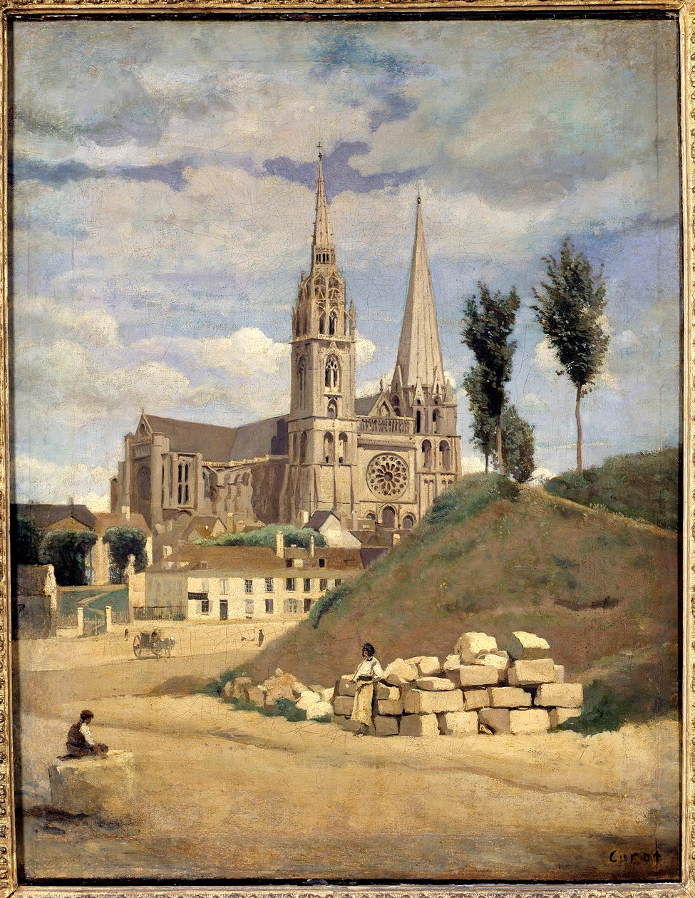 A catedral de Chartres. Vista exterior da Catedral de Notre-Dame de Chartres - Pintura de Camille Corot (1796-1875) de Jean Baptiste Camille Corot