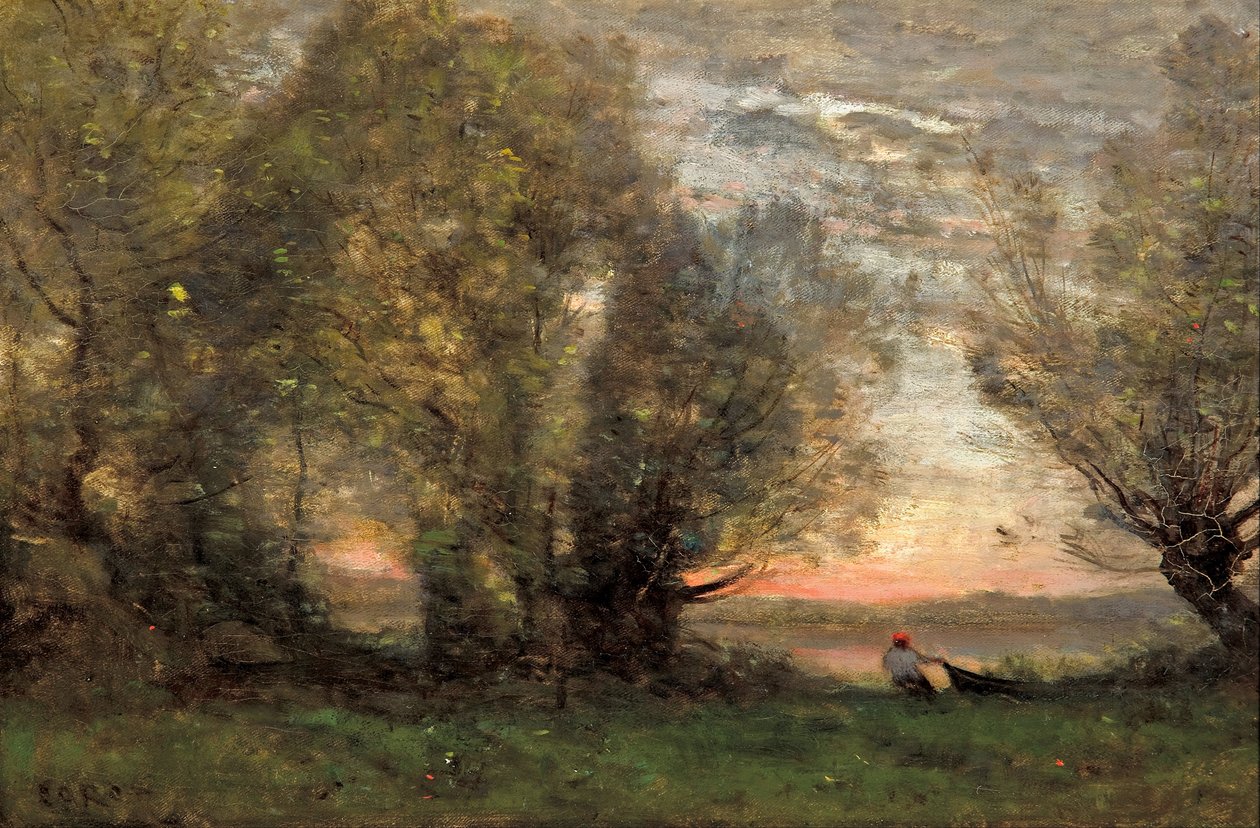 O pescador, efeito da noite, ca 1860-1870 de Jean Baptiste Camille Corot