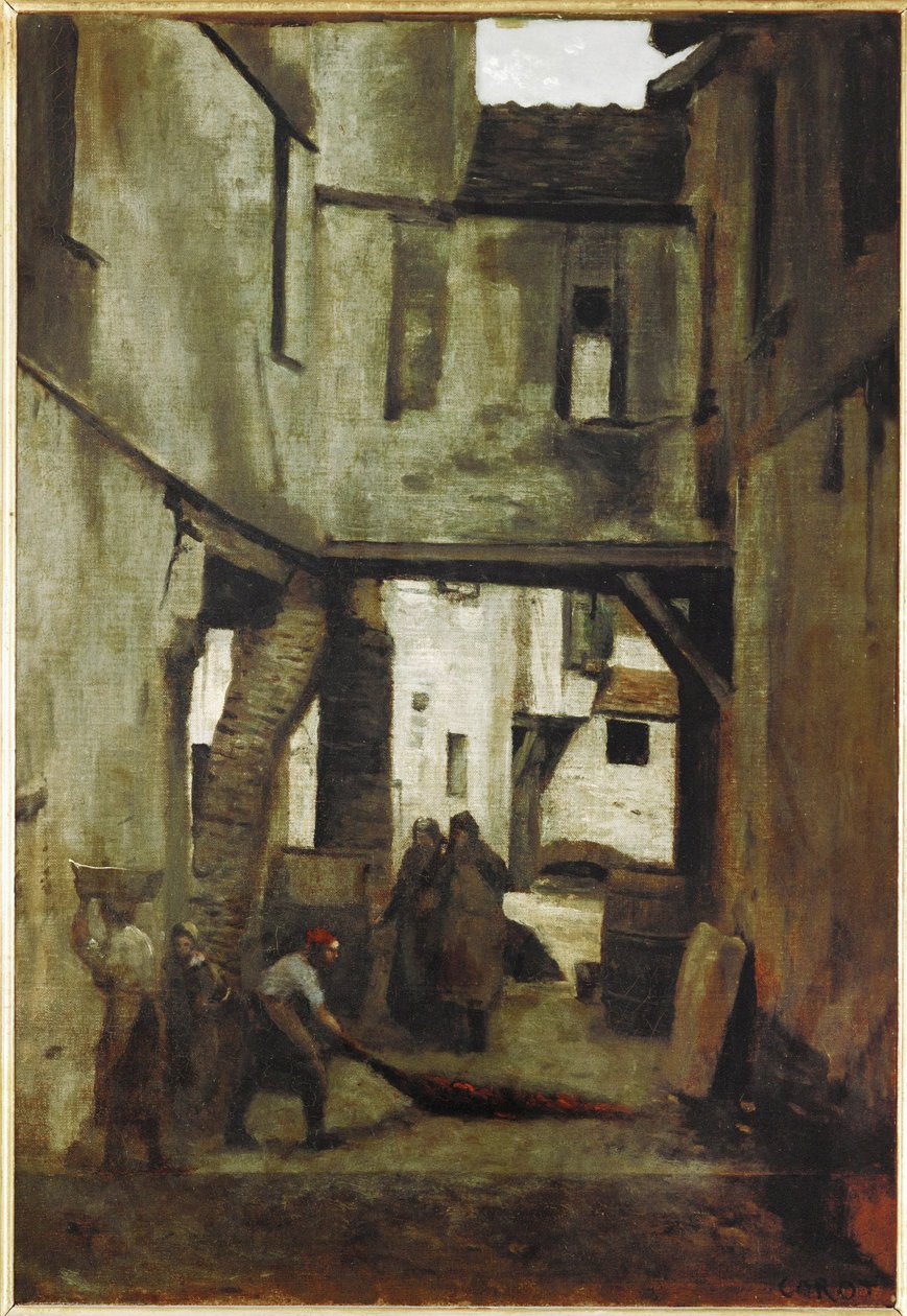 Os curtumes de Mantes, em França ... de Jean Baptiste Camille Corot