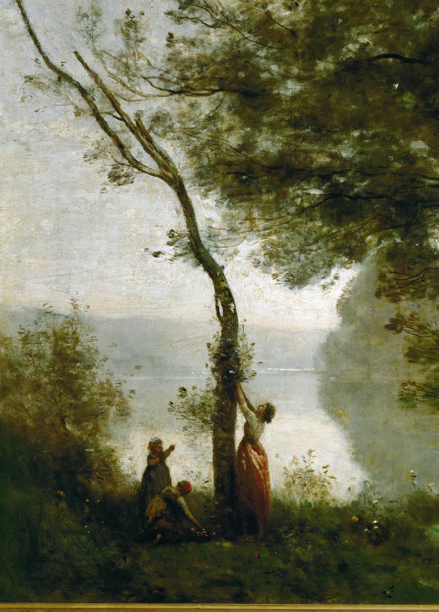 Árvore e mulher. Recordação de Mortefontaine, França ... de Jean Baptiste Camille Corot