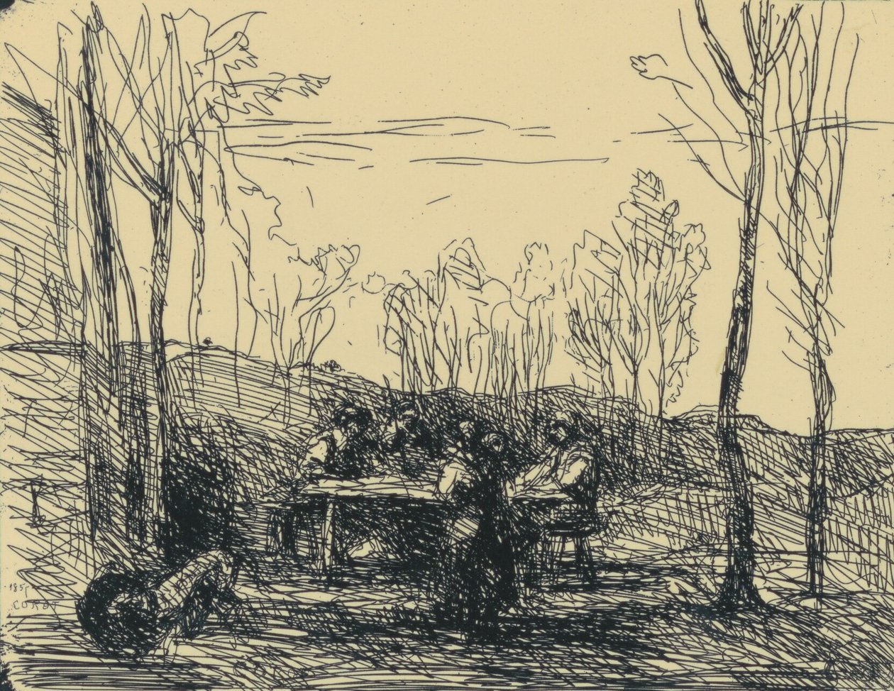 Um jantar na clareira de Jean Baptiste Camille Corot
