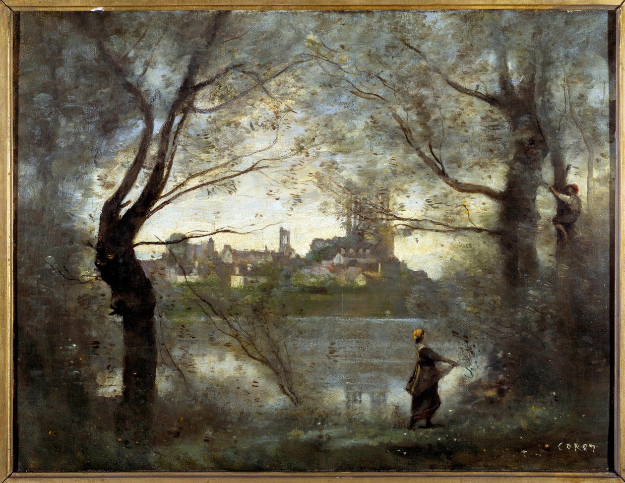 Vista de Mantes (Mantes-la-Jolie, Yvelines) Pintura de Camille Corot (1796-1875) 1865 Sol. 0,42x0,55 m Reims, musee des Beaux Arts de Jean Baptiste Camille Corot