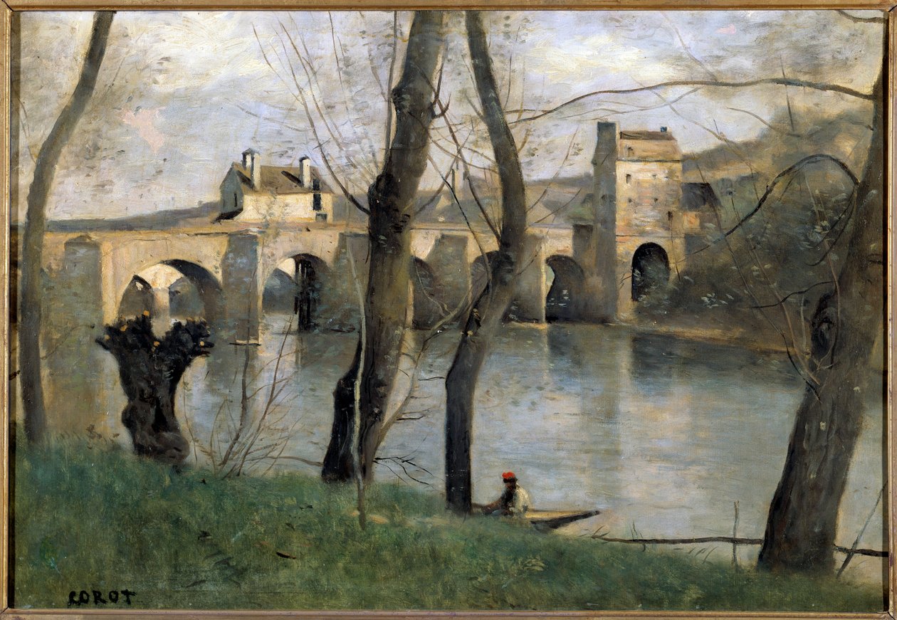Vista da ponte de Mantes Pintura de Camille Corot (1796-1875) Sol do século XIX. 0,38x0,55 m Paris musee du Louvre de Jean Baptiste Camille Corot