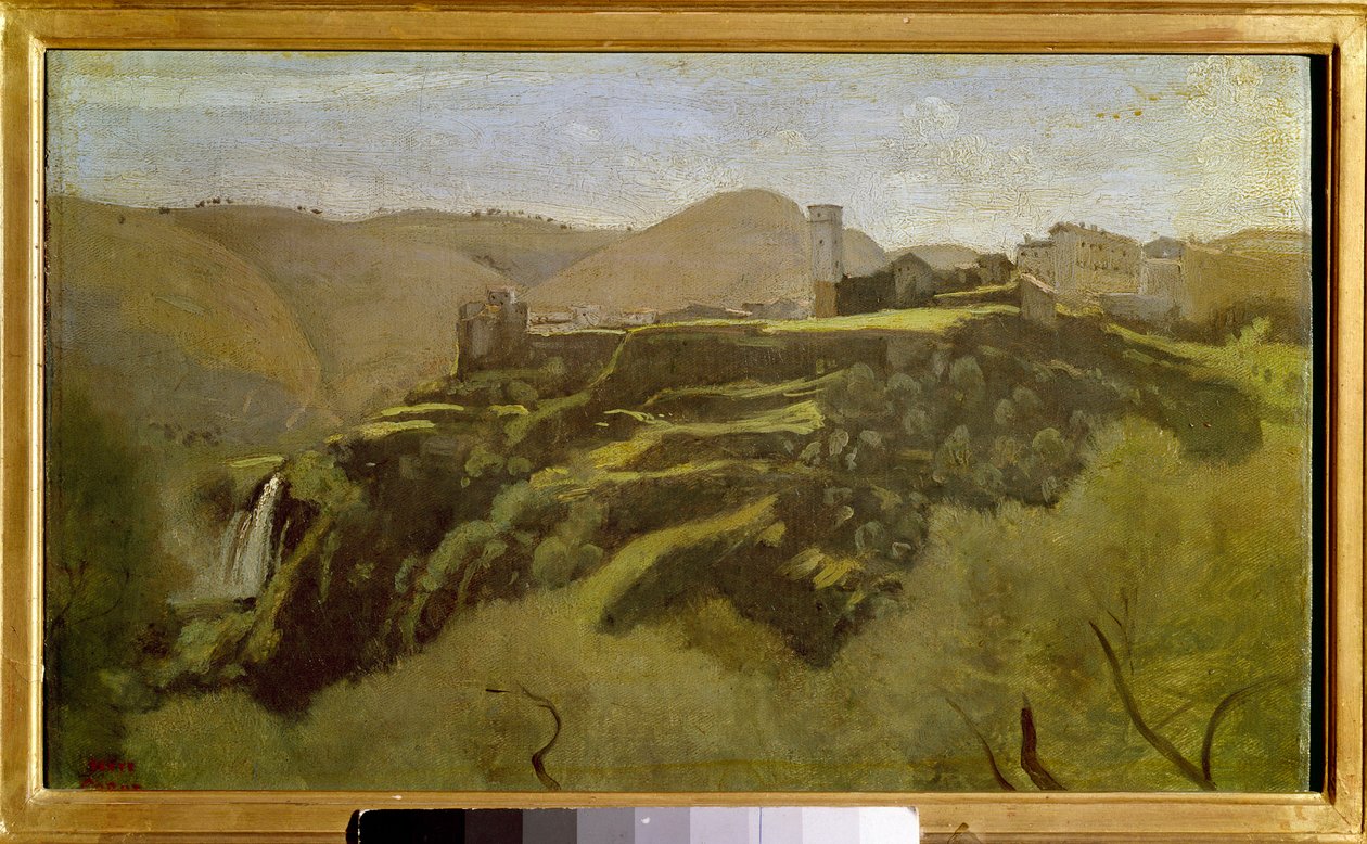 Vista do castelles por Tivoli Pintura por Camille Corot (1796-1875) Sol do século XIX. 0,26x0,41 m . de Jean Baptiste Camille Corot