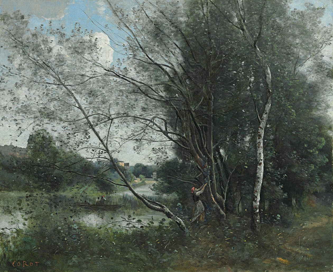 Ville-d "Avray, a lagoa com uma árvore inclinada; Ville-d" Avray, l "etang al" arbor lean, 1865-1870 de Jean Baptiste Camille Corot