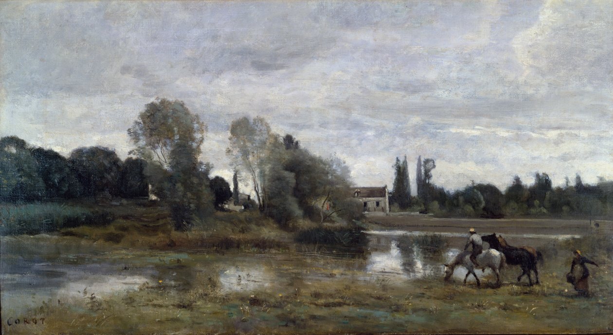 Ville dAvray, Cavalos Regando, c.1860-65 de Jean Baptiste Camille Corot
