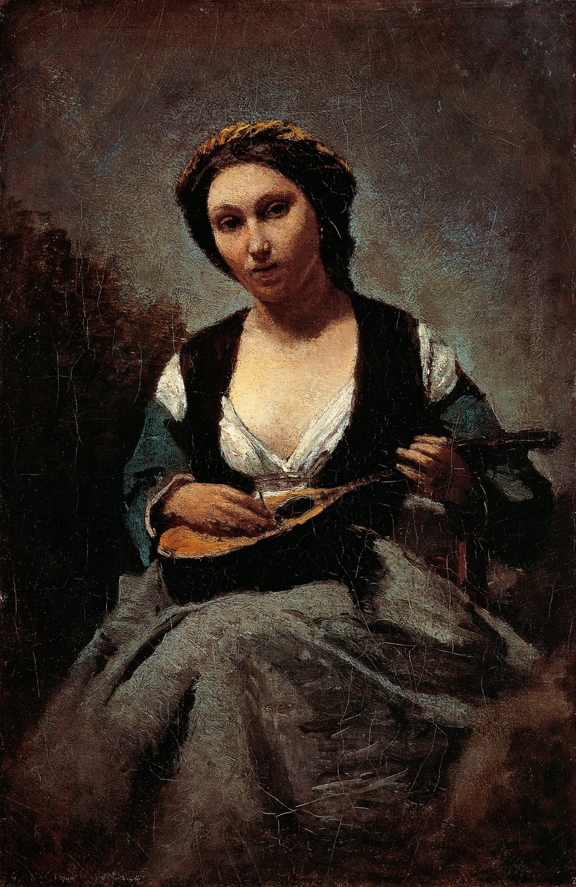 Mulher com bandolim, de Jean-Baptiste-Camille Corot (1796-1875). de Jean Baptiste Camille Corot