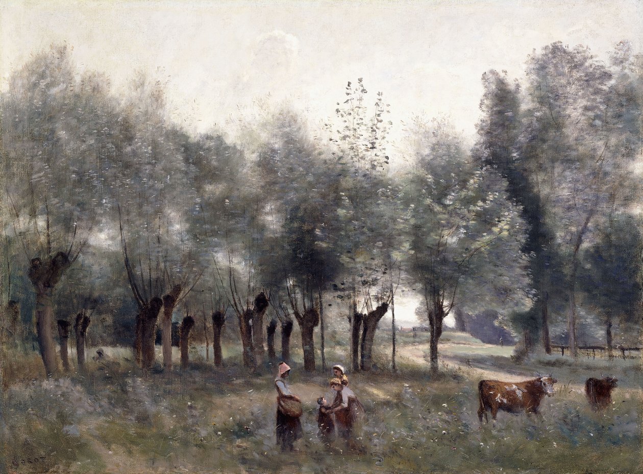 Mulheres em um campo de salgueiros, 1860-65 de Jean Baptiste Camille Corot