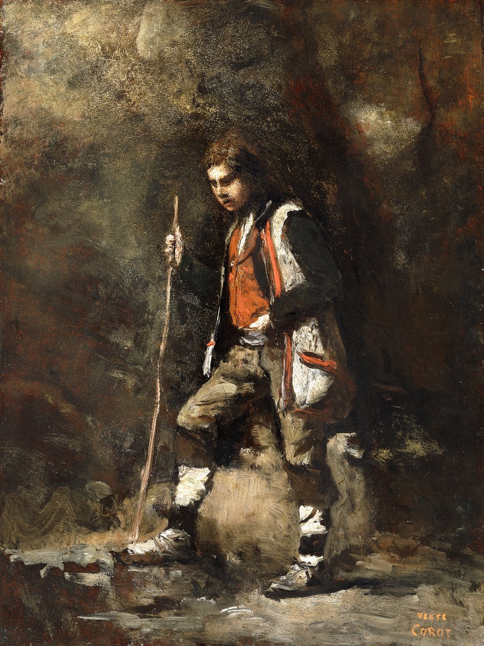 Jovem rapaz italiano na montanha; Jovem italiano Patre na montanha, c.1845-55 de Jean Baptiste Camille Corot
