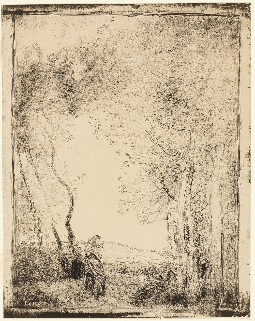 Jovem mãe à beira da floresta de Jean Baptiste Camille Corot