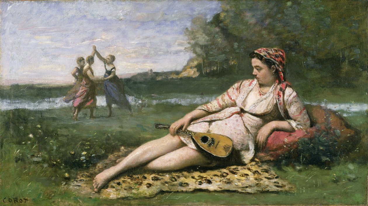 Jovens mulheres de Esparta (ou reclina cigana) c.1868-70 de Jean Baptiste Camille Corot