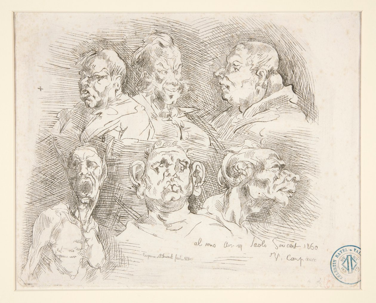 Croquis de Grotesques (Esboços de cabeças Grotescas) de Jean Baptiste Carpeaux