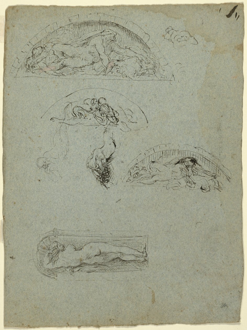 Figura em pé em um nicho e estudos para o Grupo Ugolino, 1857-58 de Jean Baptiste Carpeaux
