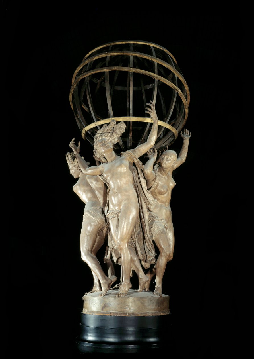 As Quatro Partes do Mundo que Apoiam a Escultura Terrestre por Jean Baptiste (Jean-Baptiste) Carpeaux (1827-1875) Paris do século XIX, Musee d