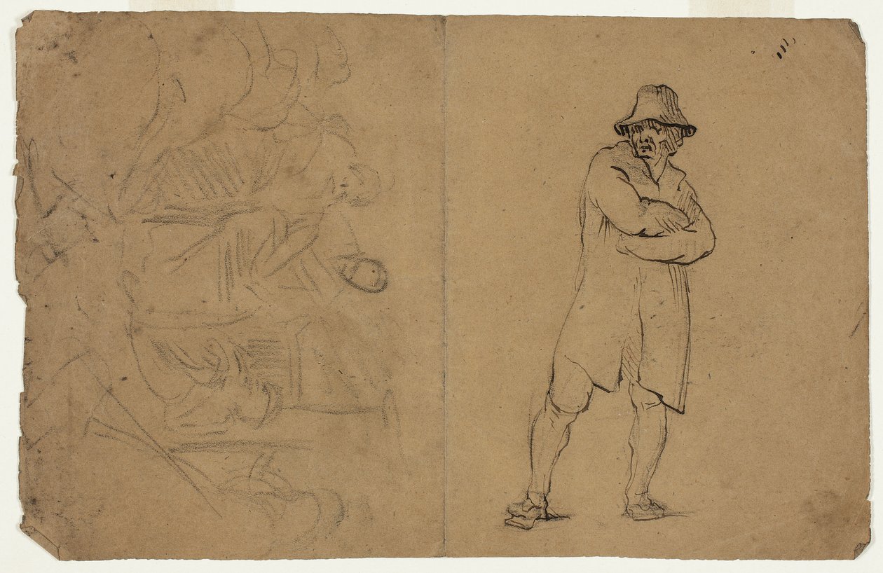 Dois esboços: Homem de pé com os braços dobrados e grupo de figuras de Jean Baptiste Carpeaux