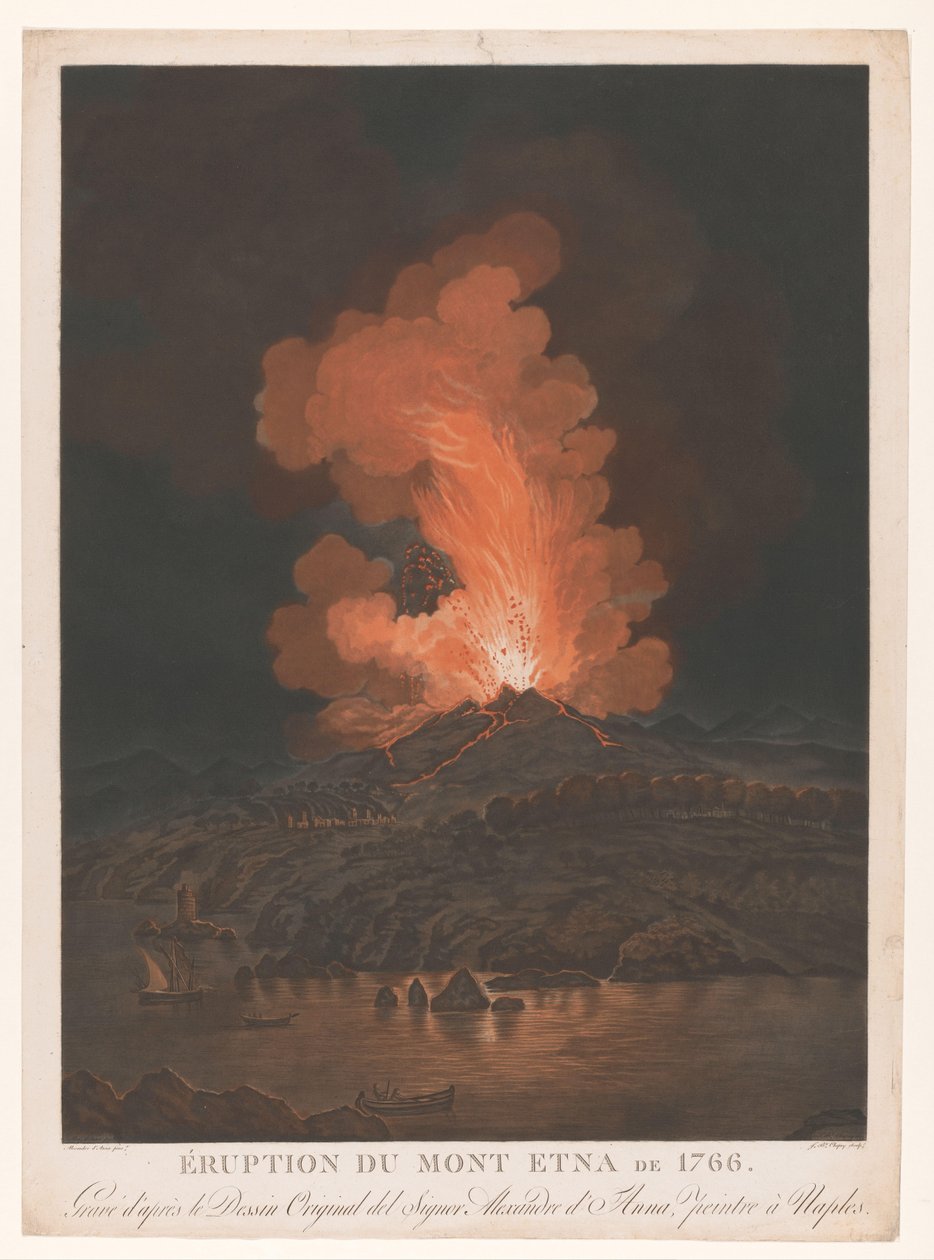 Uitbarsting van de Etna Erupção do Monte Etna de 1766 (título no objeto) de Jean Baptiste Chapuy