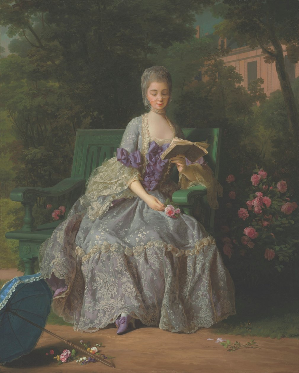Retrato de Marie Thérèse Louise de Savoy, Princesa de Lamballe (1749-1792), sentada de corpo inteiro, com um vestido lilás de Jean Baptiste Charpentier the Elder