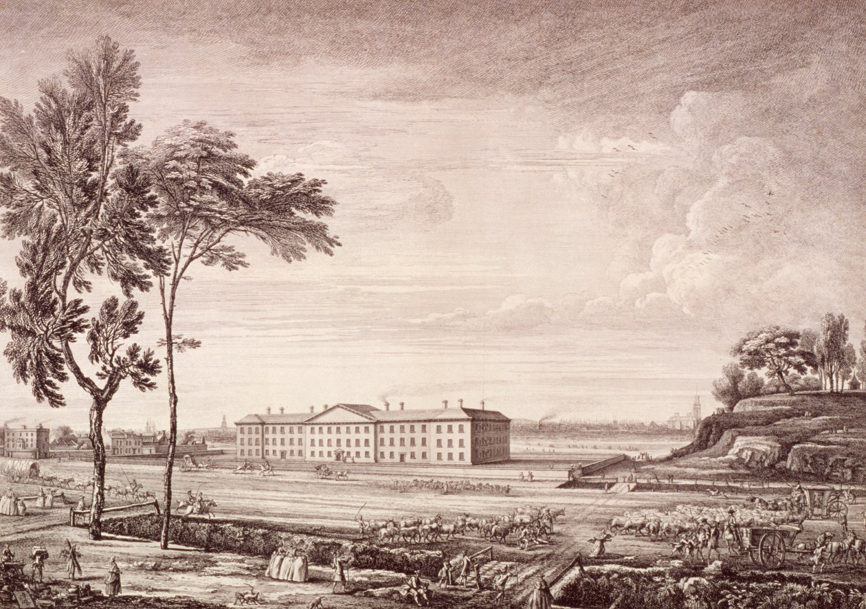 Vista do Hospital de Londres em Whitechapel Road, 1753 de Jean Baptiste Claude Chatelain