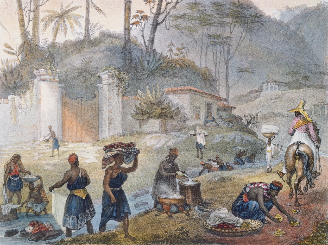 Washerwomen preto por um rio, de &39;viagem pitoresca e histórica no Brasil&39;, 1839 de Jean Baptiste Debret