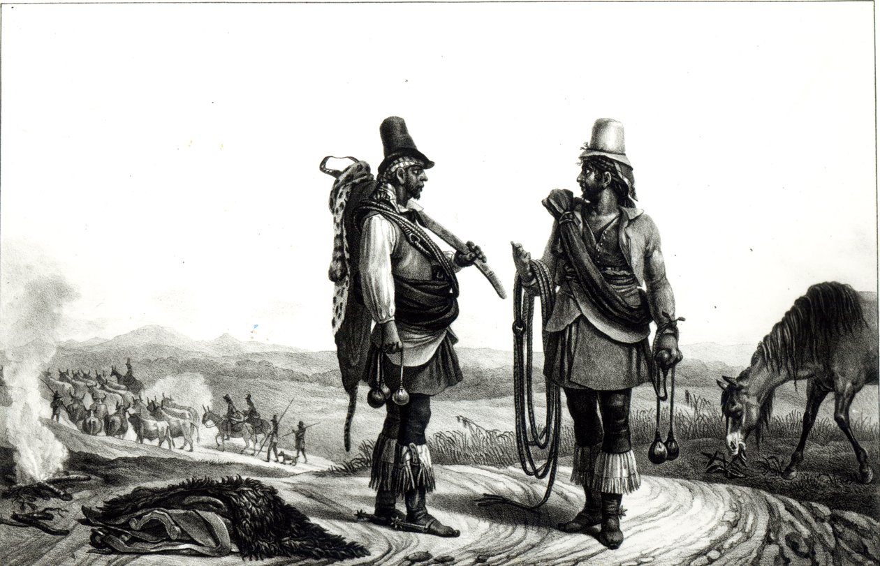 Índios charruas da &39;Viagem pitoresca e histórica no Brasil&39;, gravada por C. Motte de Jean Baptiste Debret