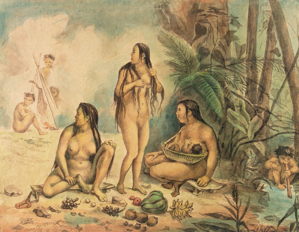 População Indígena de Cantagalo, c.1826 (aguarela sobre papel) (ver também 177054) de Jean Baptiste Debret