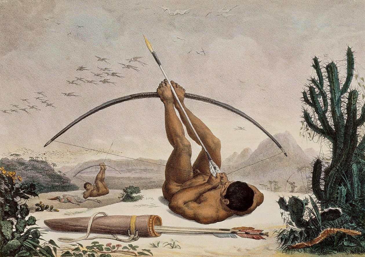 Arqueiros nativos, ilustração das viagens pelo interior do Brasil, 1834 de Jean Baptiste Debret