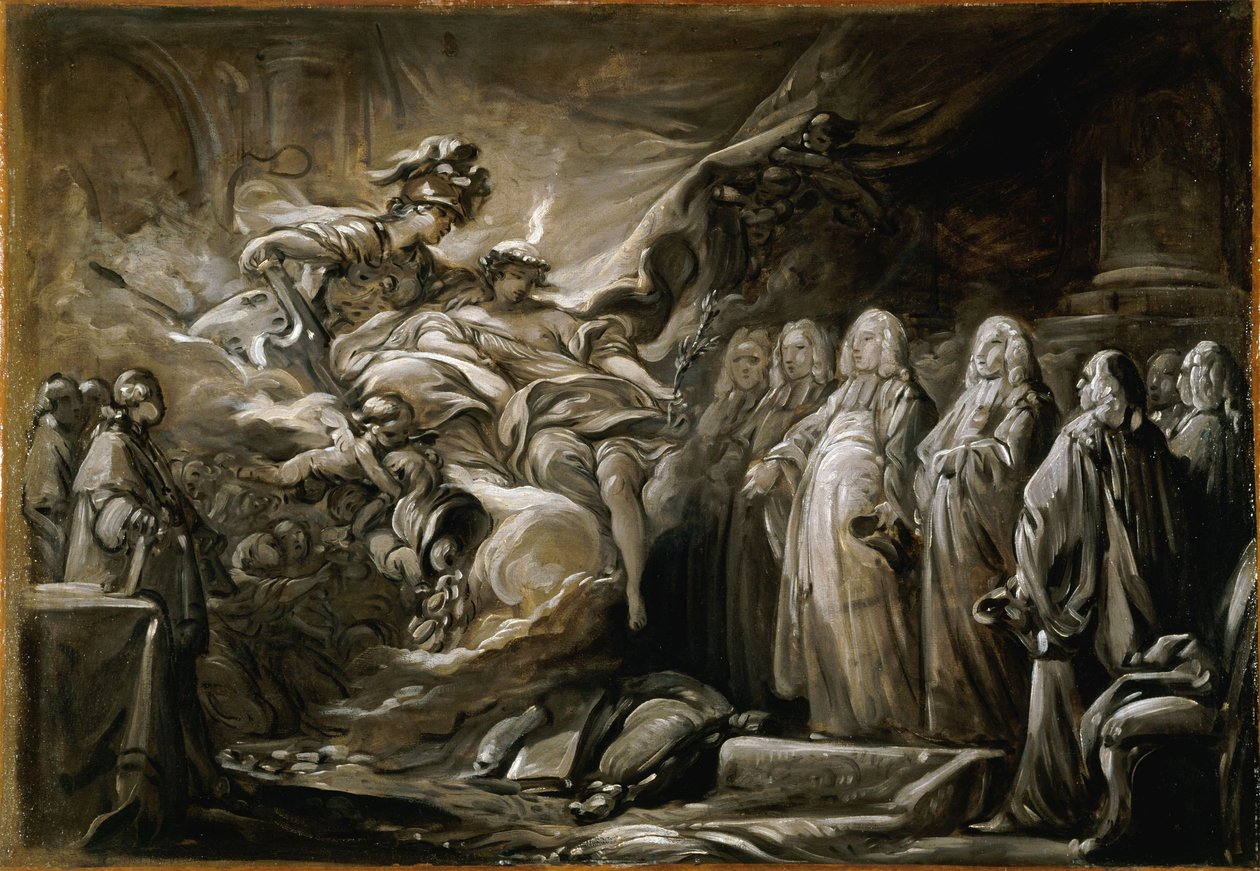 O Reitor dos Mercadores e os Vereadores da Cidade de Paris; alegoria ao Tratado de Paris (10 de fevereiro de de Jean Baptiste Deshays