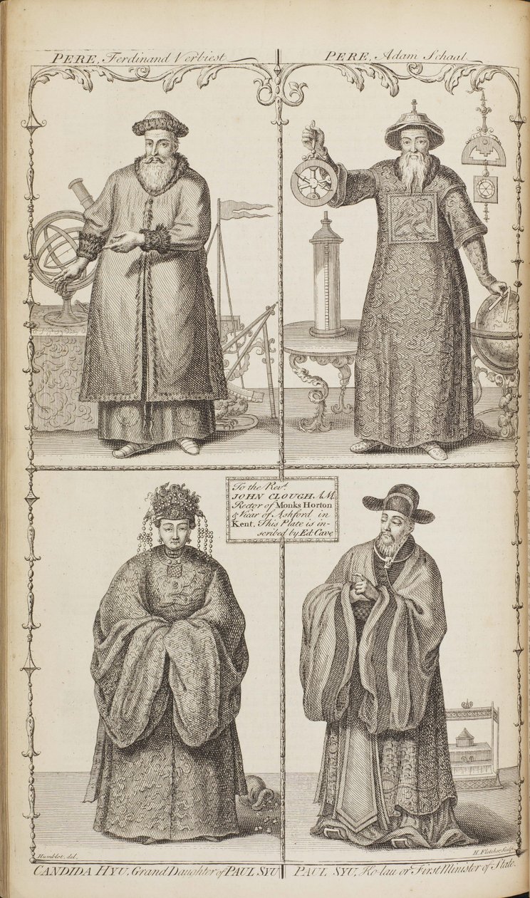 Retratos de Ferdinand Verbiest, Adam Schall, Candida Xu e Xu Guangqi De uma descrição do e de Jean Baptiste Du Halde