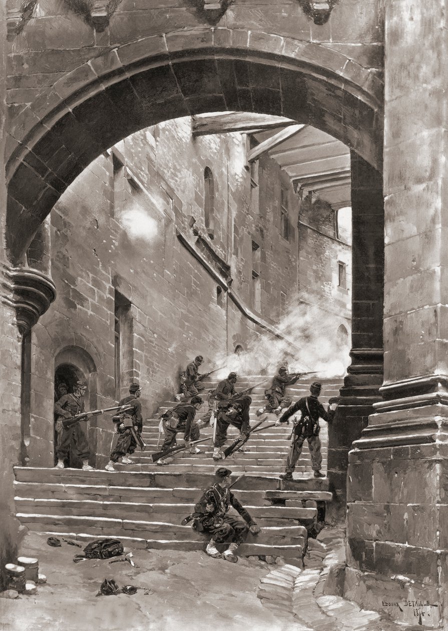 Soldados franceses em combate, Guerra Franco-Prussiana de Jean Baptiste Edouard (after) Detaille