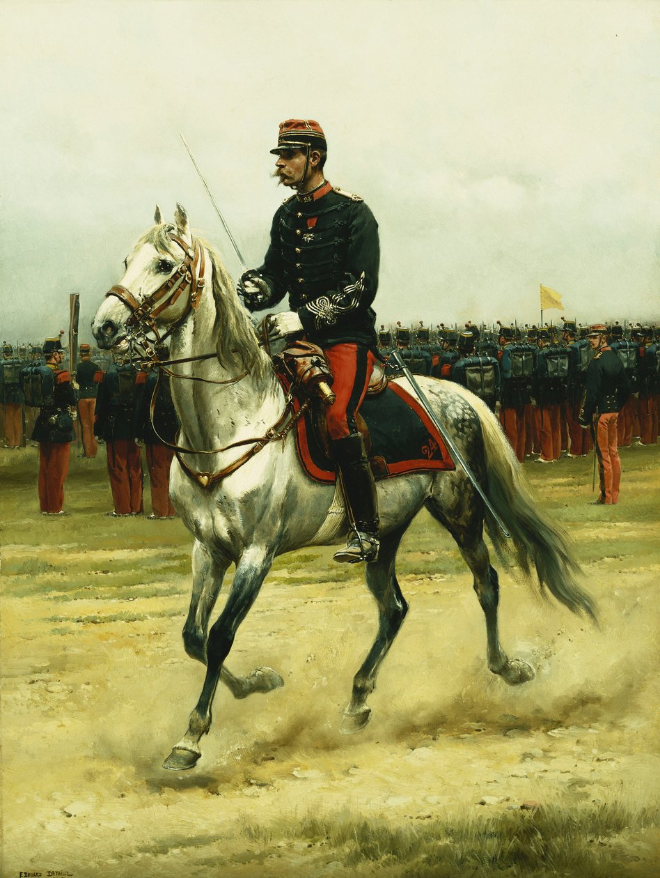 Um oficial de cavalaria passando tropas, 1885 de Jean Baptiste Edouard Detaille