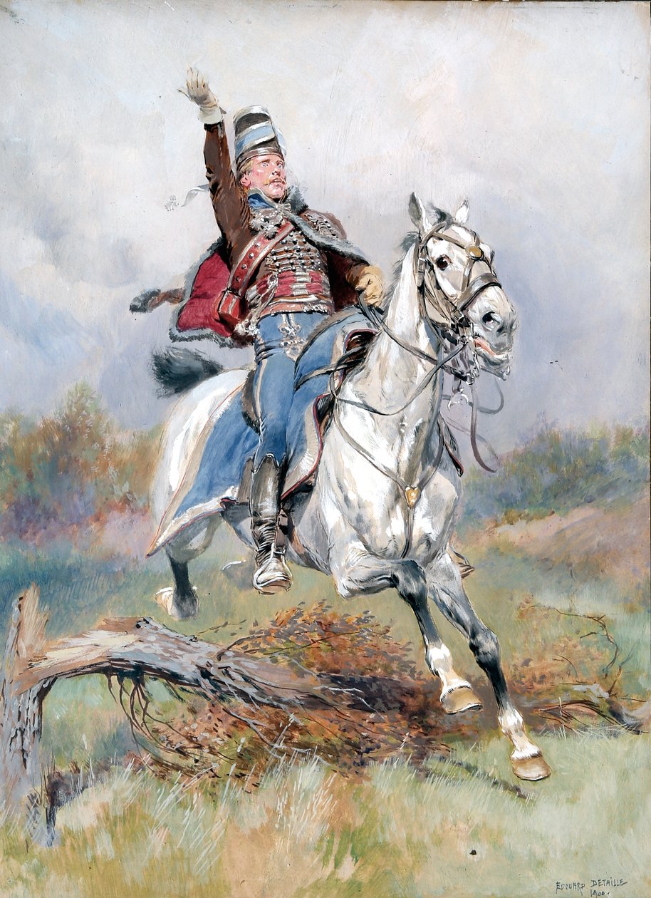 Um cavaleiro francês a cavalo, 1900 (wc e guache sobre papel) de Jean Baptiste Edouard Detaille