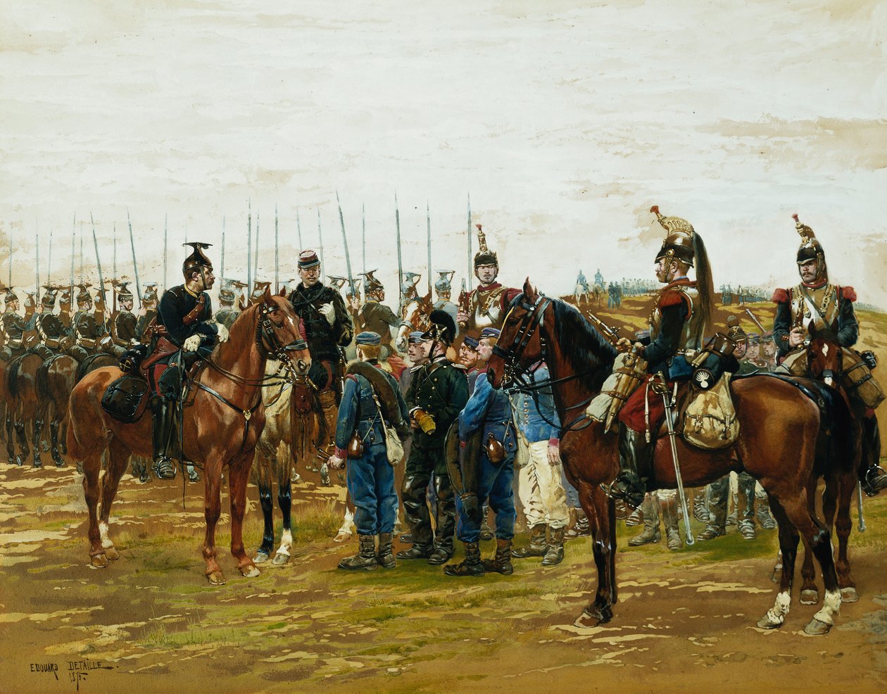 Cuirassiers franceses que prendem soldados da Baviera em cativeiro, 1875 de Jean Baptiste Edouard Detaille