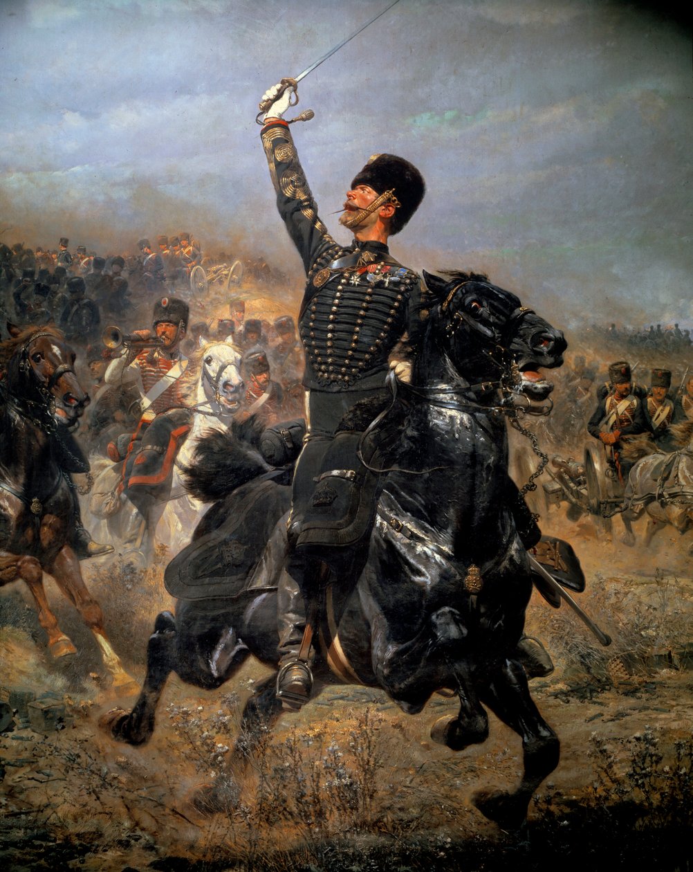 Em bateria, carga de cavalaria (1870). Pintura por Edouard Detaille (1848-1912) de Jean Baptiste Edouard Detaille
