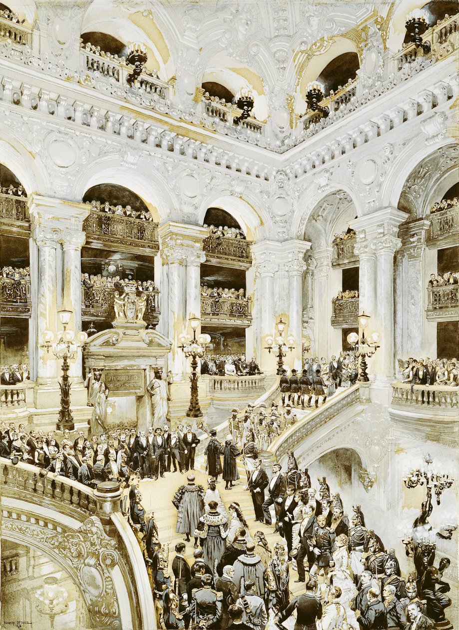 Inauguração da Ópera de Paris, 5 de janeiro de 1875, 1878 (wc e branco sobre papel) de Jean Baptiste Edouard Detaille
