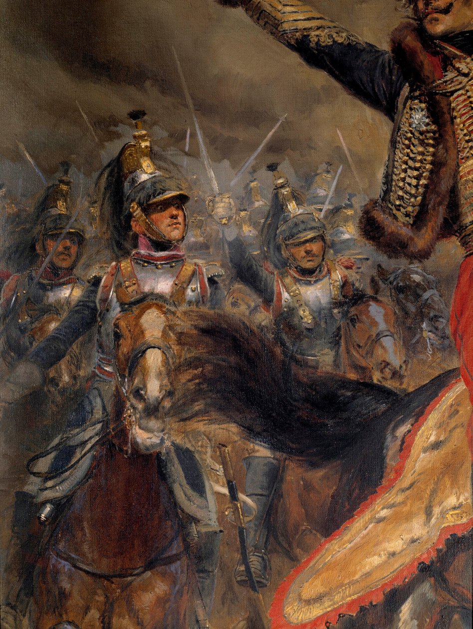Guerra Napoleônica: "A última acusação do General Antoine Charles Conde de Lasalle (1775-1809), morto em Wagram, em 6 de julho de Jean Baptiste Edouard Detaille